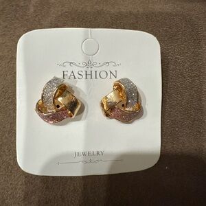 Gold-Tone Pink & Silver Knot Earrings